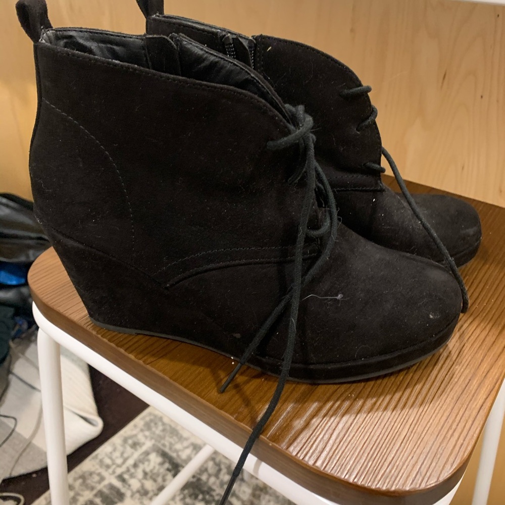 Black suade wedge booties